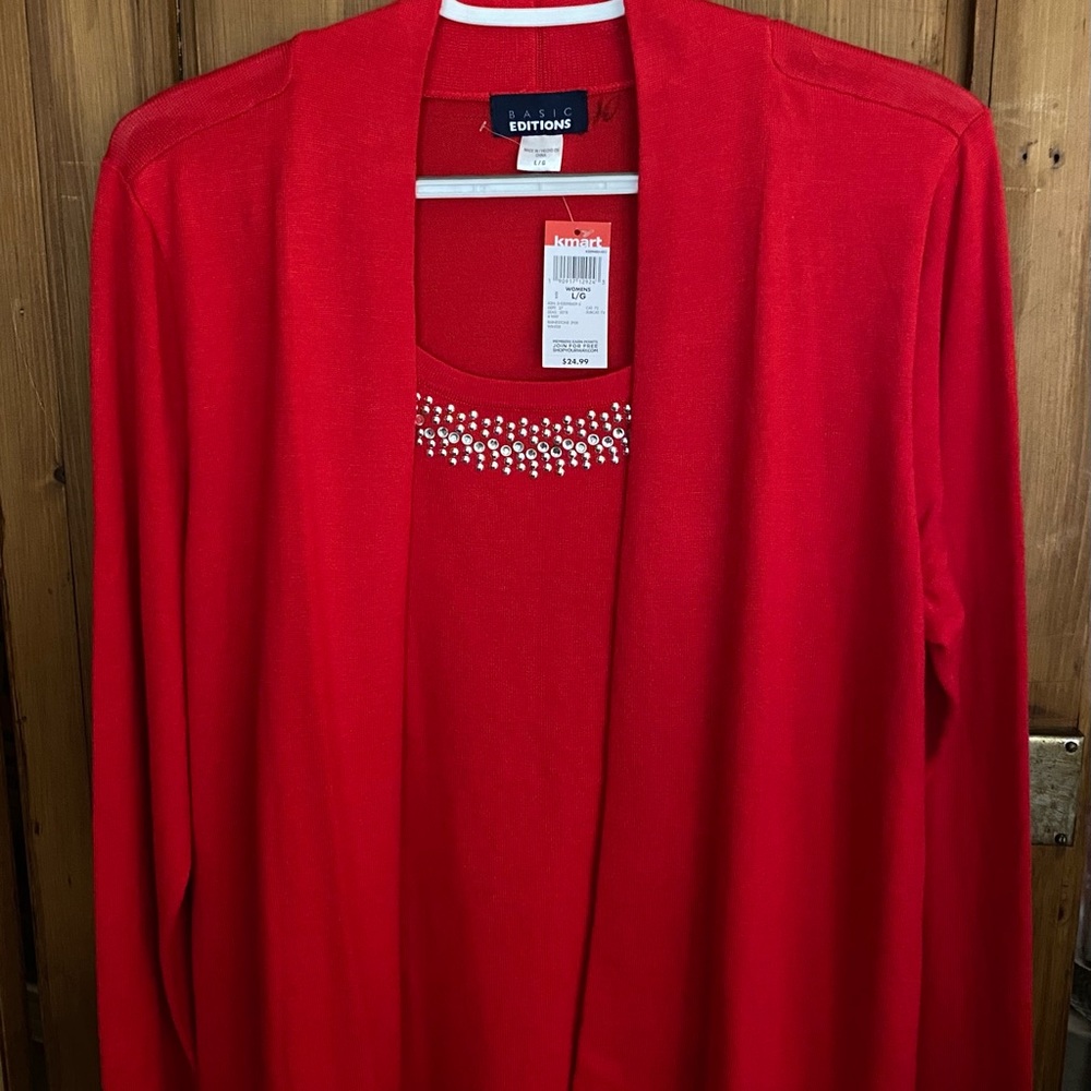 Red designed beaded blouse